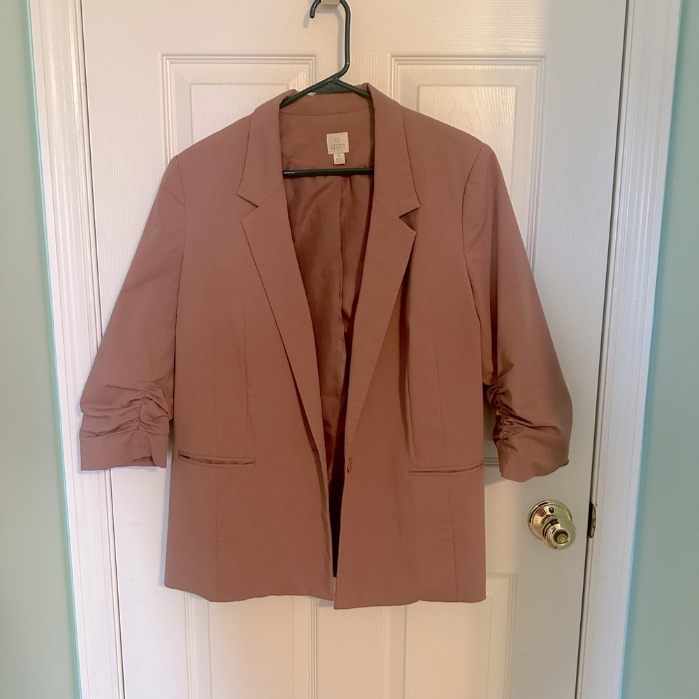 Blush Blazer with 3/4 Ruched Sleeve